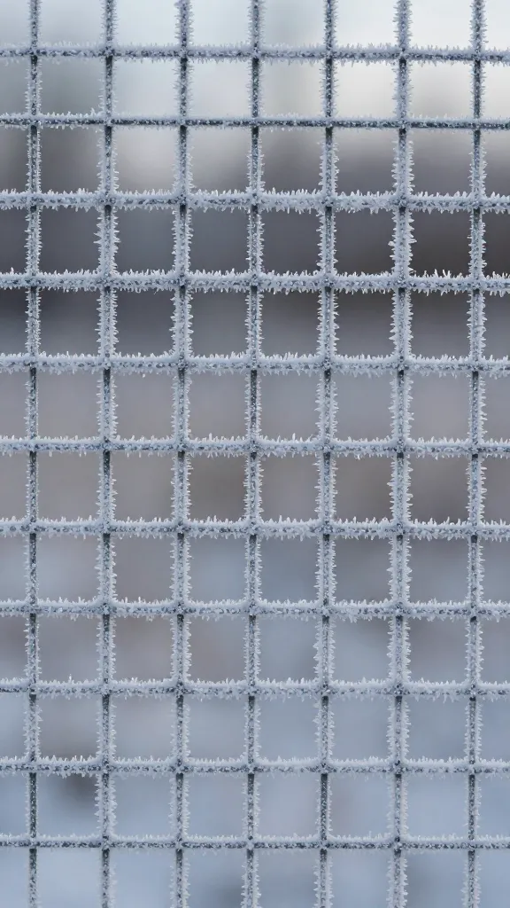 heavy-duty hardware cloth square with frost crystals