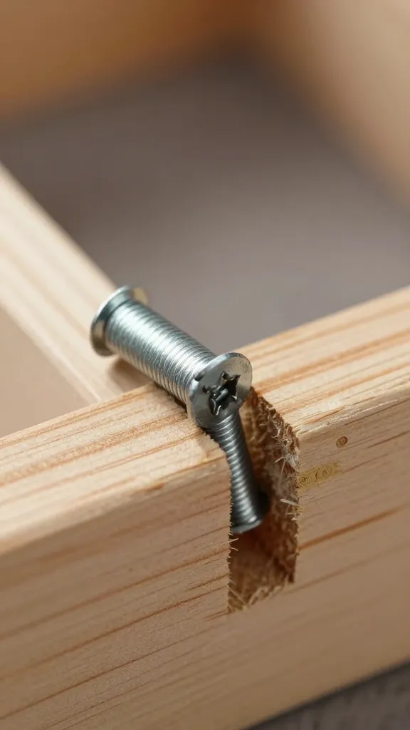 steel staple partially pulled from wooden frame