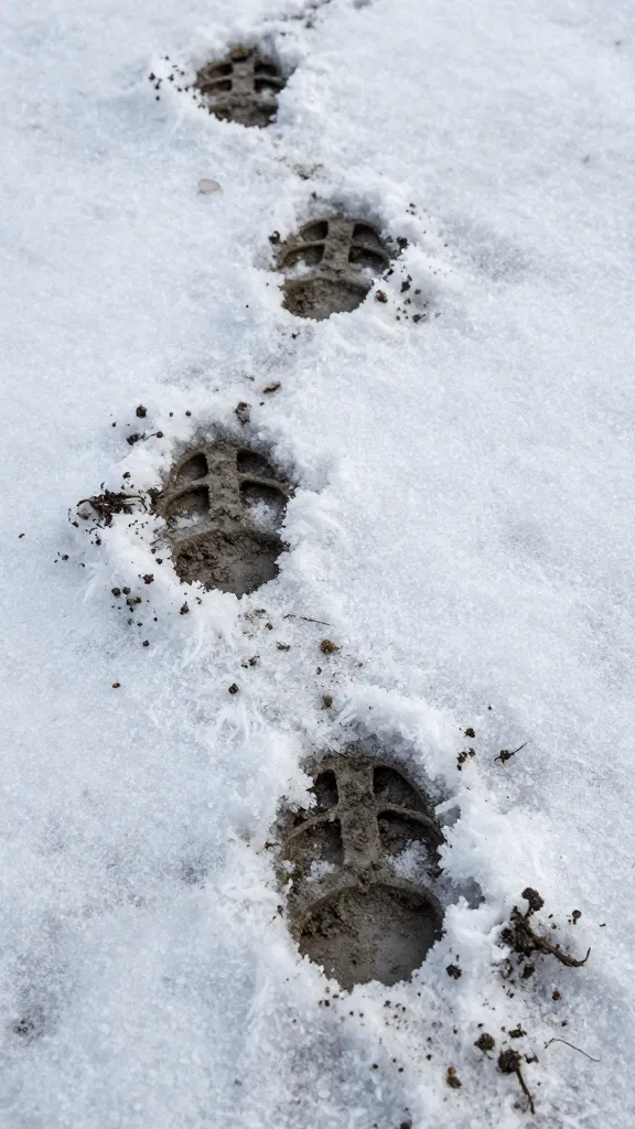 closeup predator tracks in frozen mud