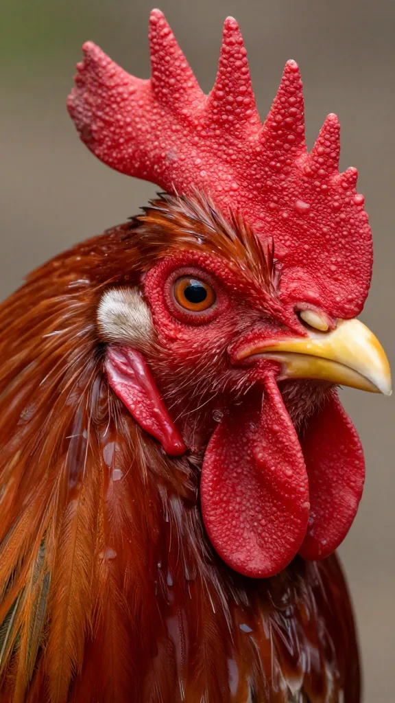 rooster eye in low winter light closeup