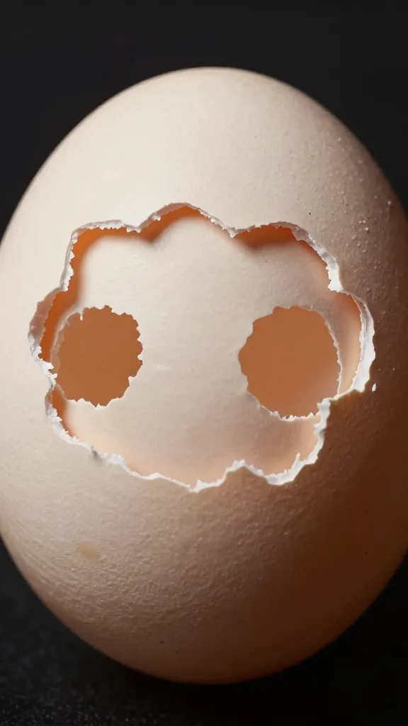 bite-marked egg with two punctures, studio closeup