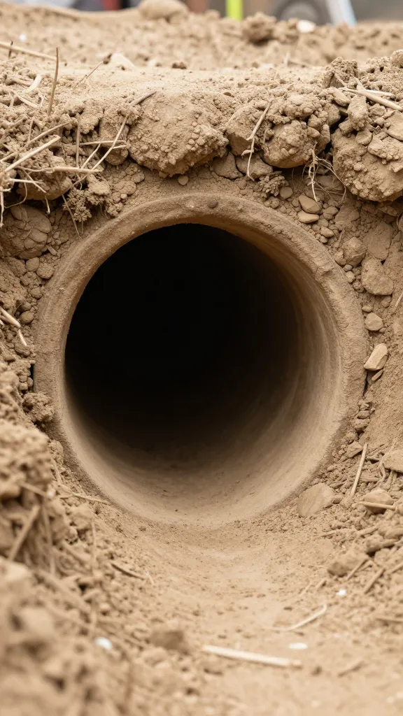 fresh burrow tunnel at coop edge, single entrance closeup