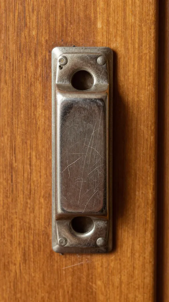 claw-scratched wooden pop door latch, macro detail