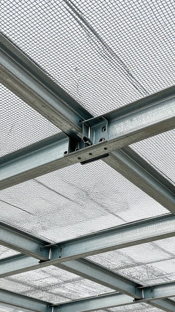 metal conduit bracing a mesh roof span