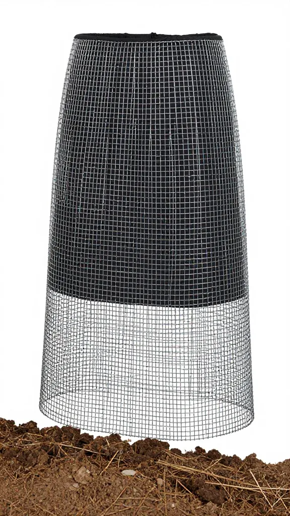 dig-proof apron skirt of welded wire at soil edge