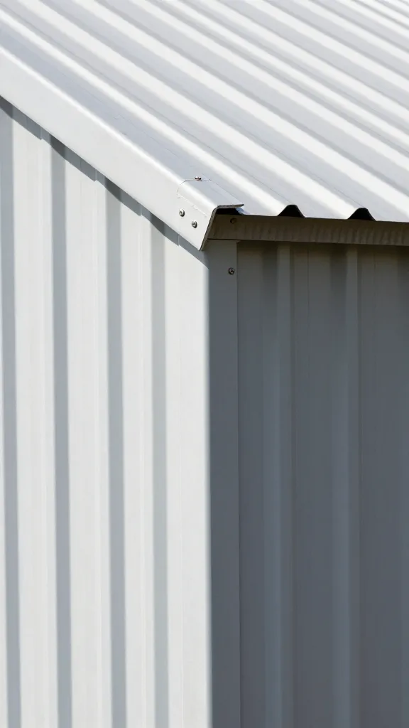 solid corrugated metal coop roof corner in sunlight