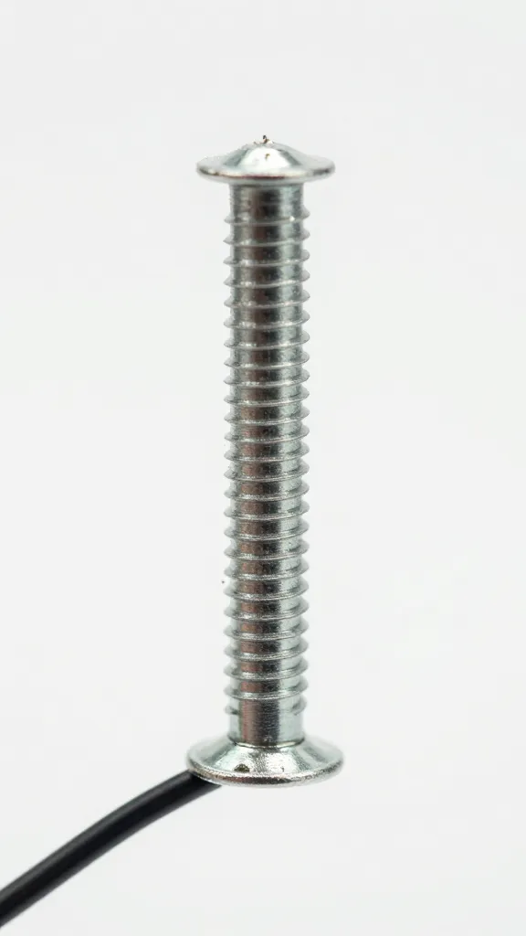 tight barbed staple securing ground return wire, closeup