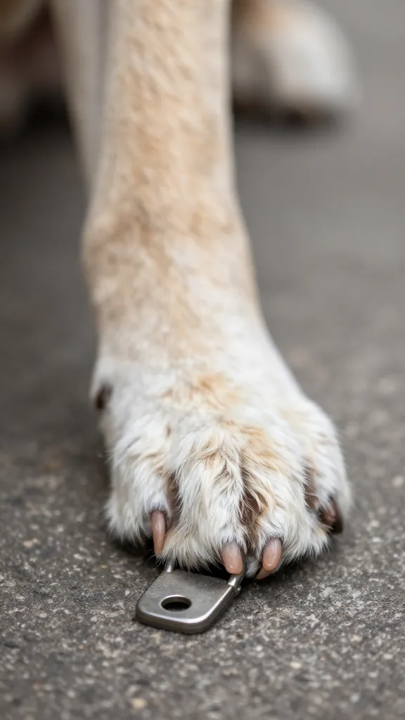 Kangal dog paw on latch, shallow depth of field