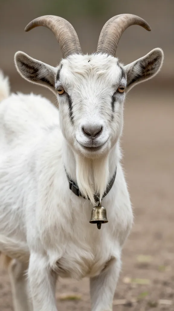 Nubian goat with bell collar, tight portrait