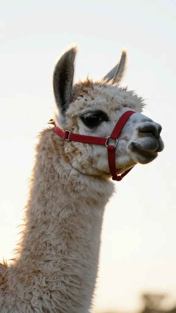 Llama profile with halter, sunrise rim light