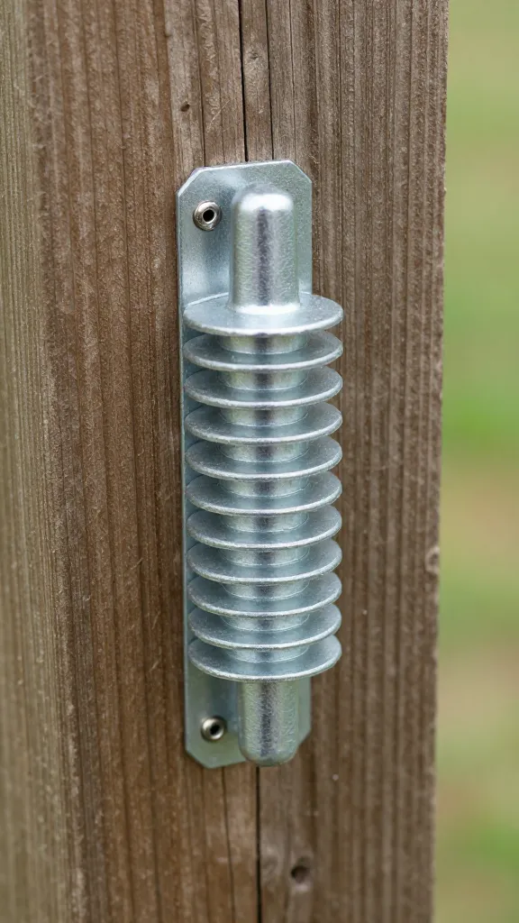 Hotwire fence insulator closeup on wooden post