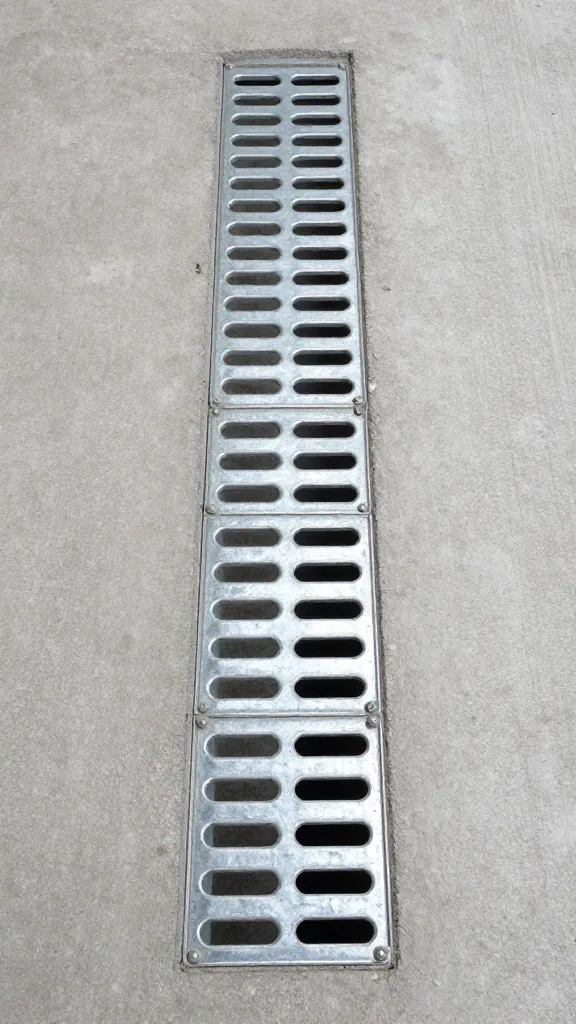 galvanized floor drain set in concrete coop floor