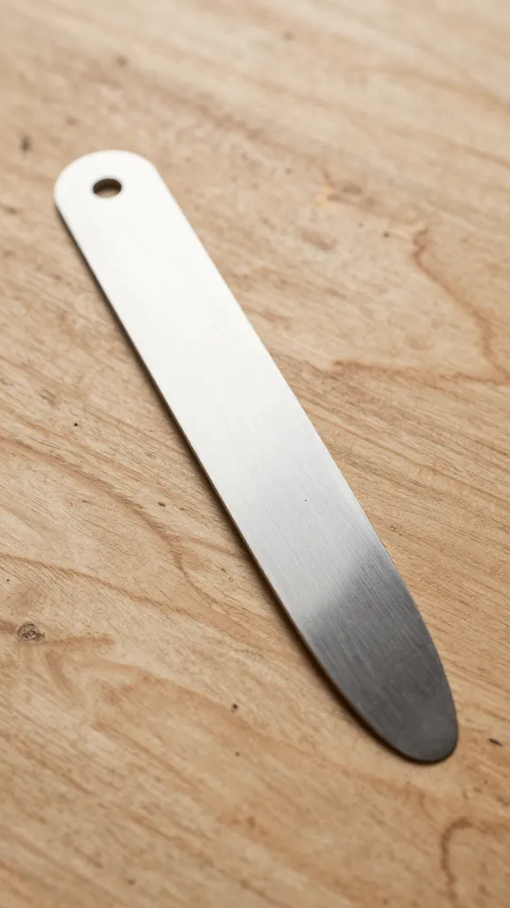 stainless scraper blade resting on sealed plywood floor