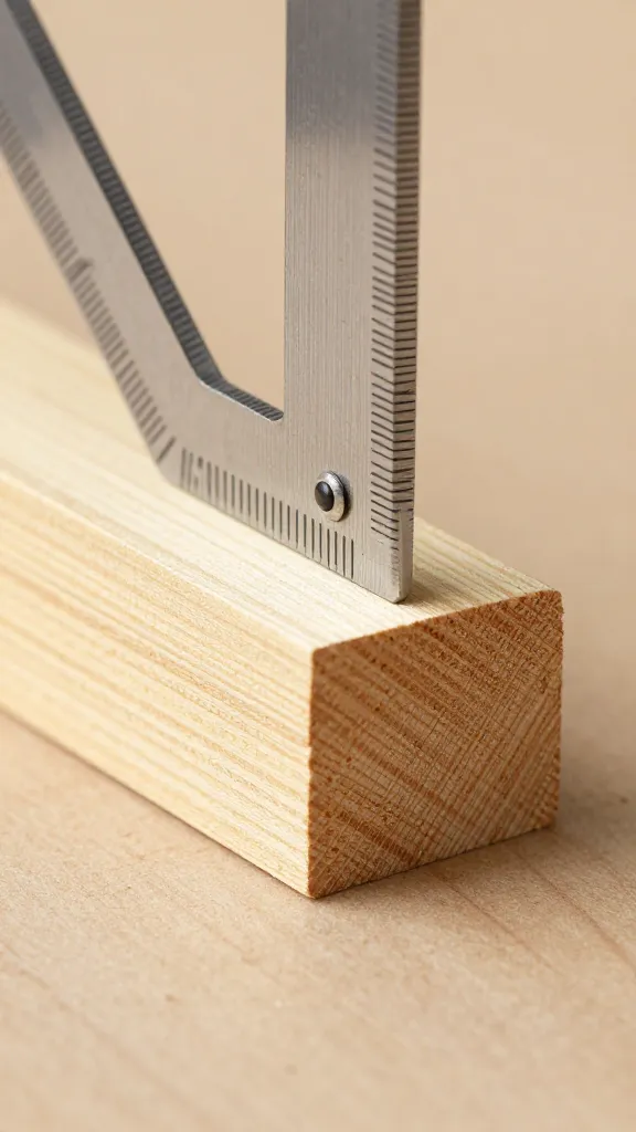 framing square checking 90° corner on 2x4, closeup
