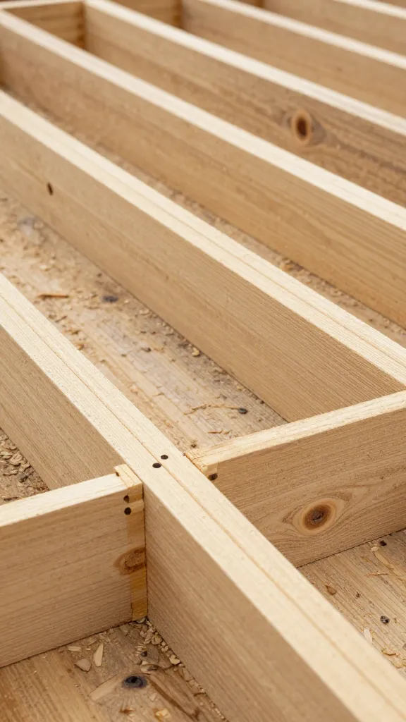 closeup of 4x8 coop floor framing in pressure-treated lumber