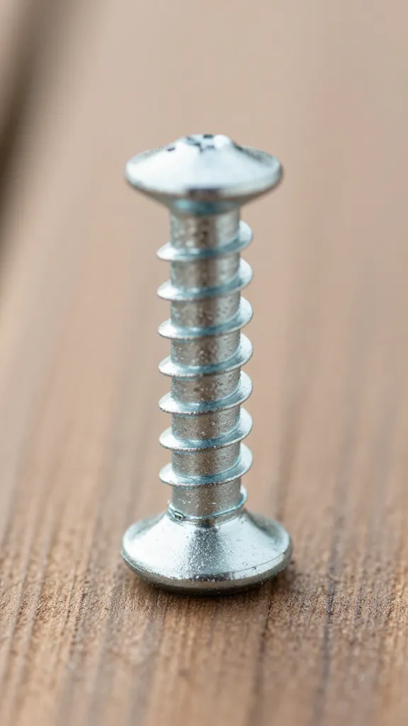 zinc-coated exterior deck screw, macro on wood grain