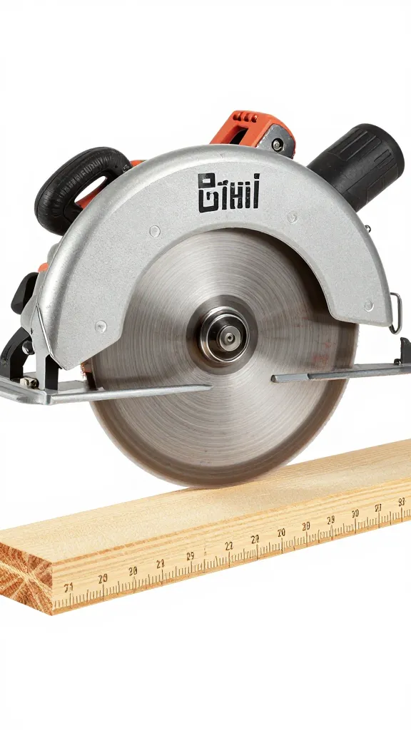 Circular saw cutting 2x4 with measurement marks