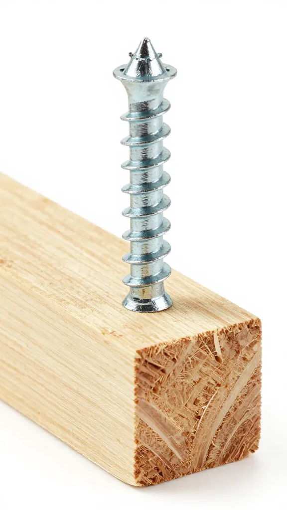 Exterior-grade screw biting into 2x4 end grain