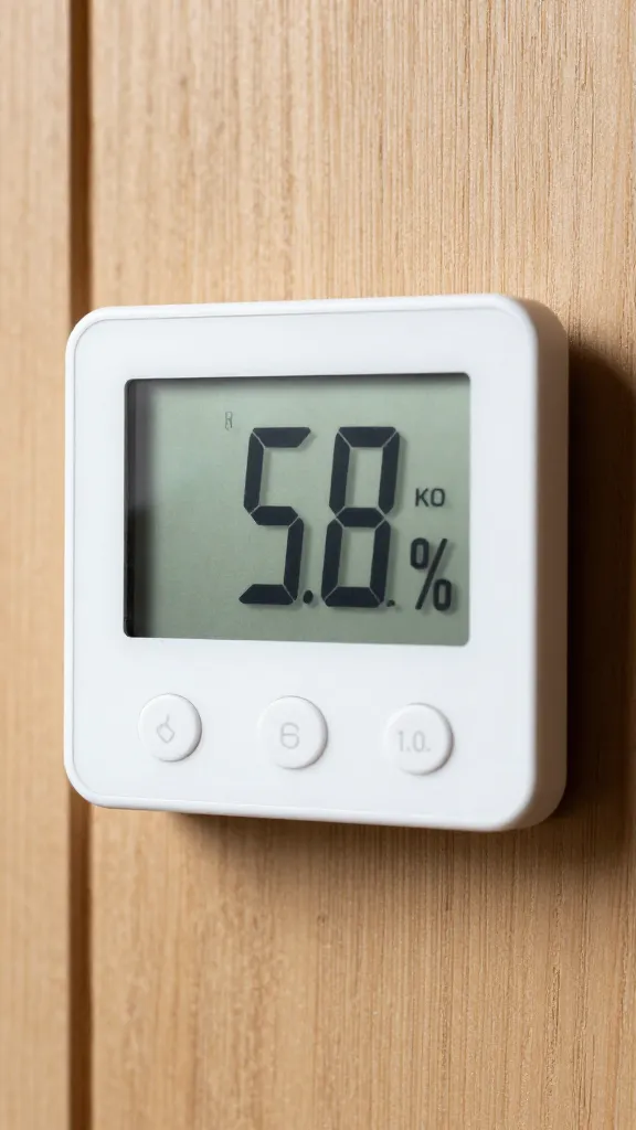 digital hygrometer reading 55% humidity, mounted in coop