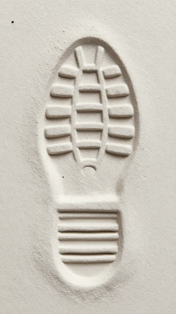 single boot pressing springy coop floor, tread imprint detail