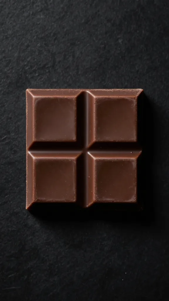 single chocolate bar square, dark background, dramatic lighting