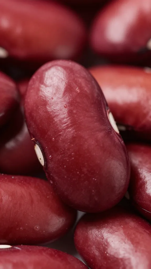 single uncooked dried red kidney bean, extreme macro