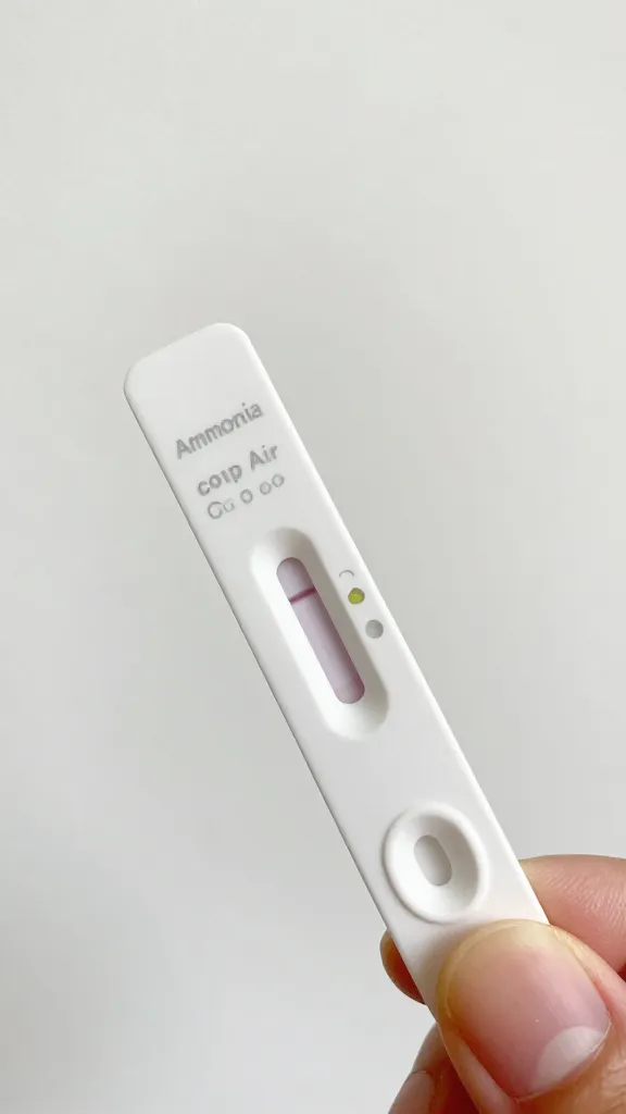 ammonia test strip held inside coop air