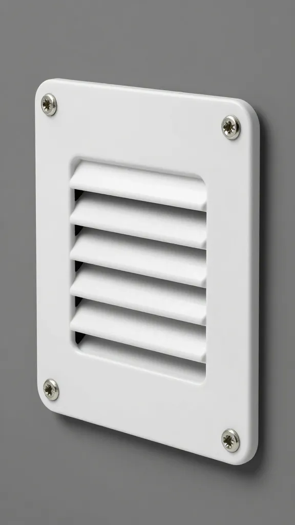closeup weatherproof vent flap with hinge screws