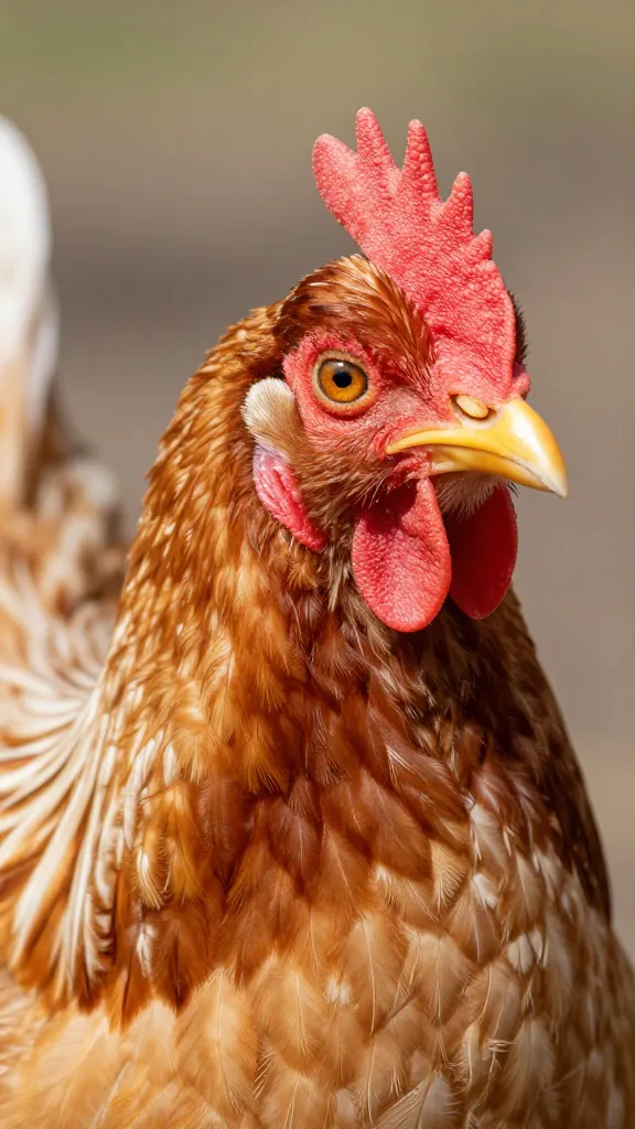 Australorp hen, tight headshot, calm amber eye focus