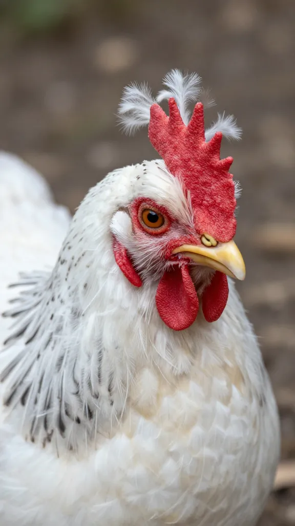 Silkie hen, macro portrait, fluffy crest detail