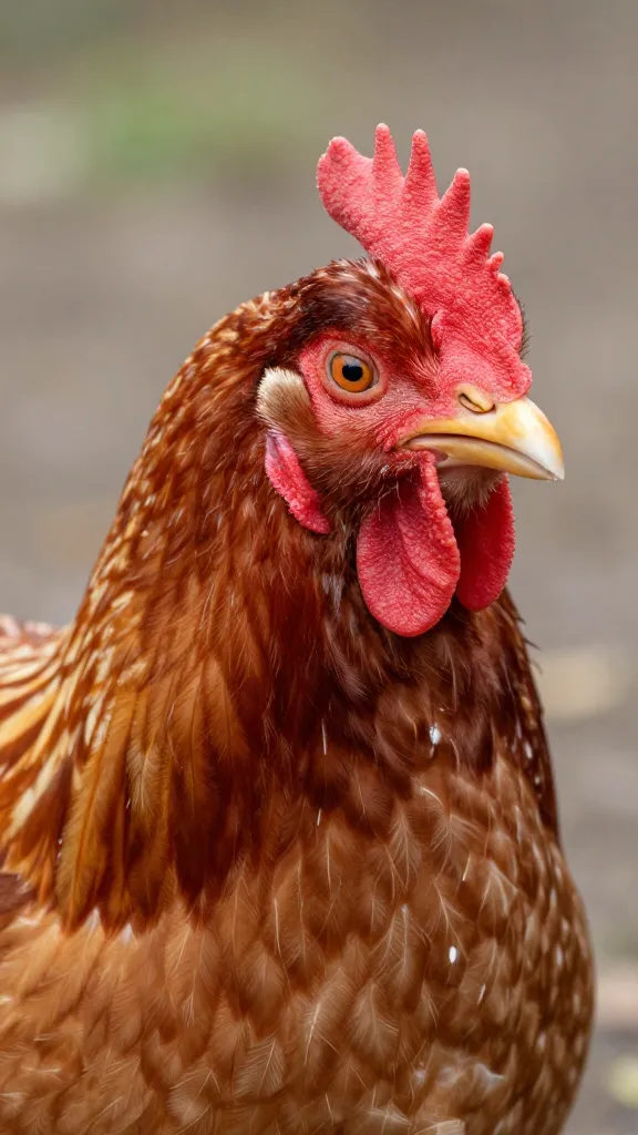 Buff Orpington hen exhaling in cold air, closeup