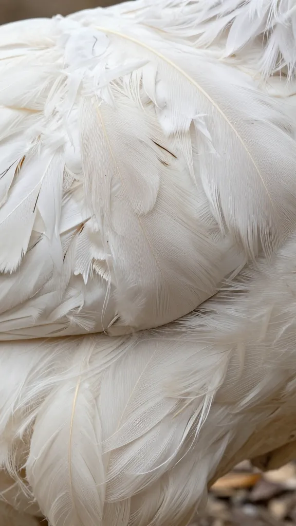 detailed closeup of chicken feather layering for insulation