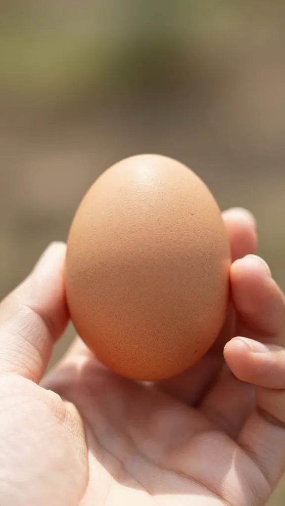 Buff Orpington egg in hand, warm natural light