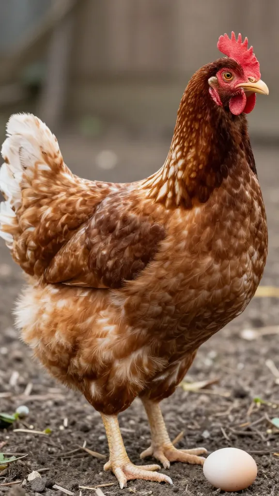 Buff Orpington broody hen on single egg, side profile