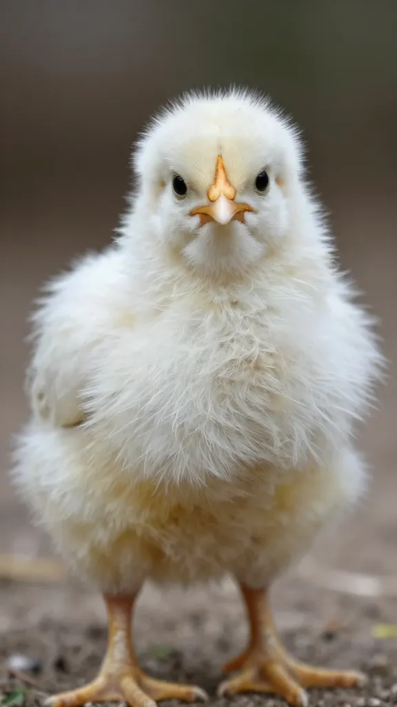 white Silkie chick portrait, fluffy down, shallow depth