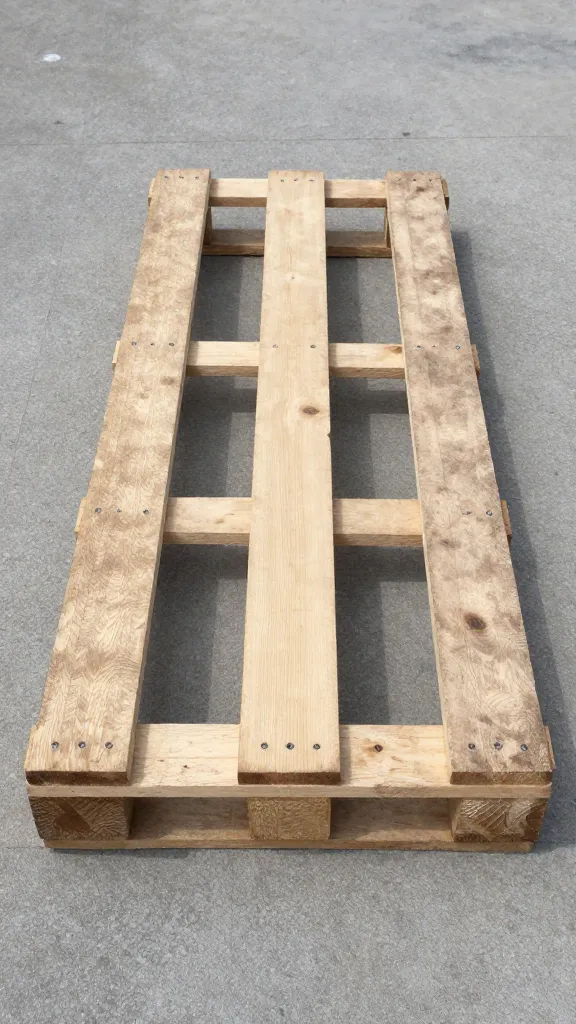 single reclaimed pallet on concrete, nail heads visible