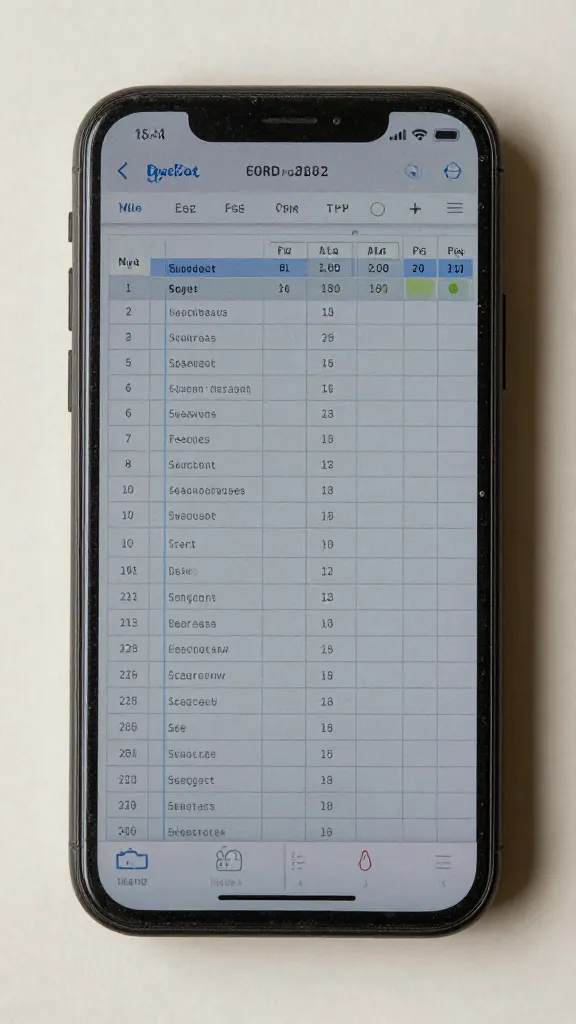 budget spreadsheet on dusty phone screen with sawdust specks