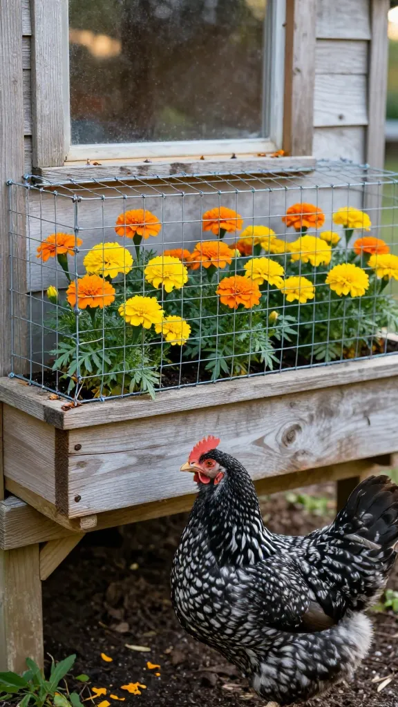 Coop Window Box with Marigolds + Wire Guard: Cute Meets Practical
