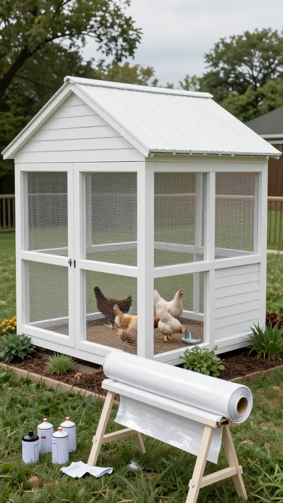Hardware Cloth Painted White Before It Goes On for a backyard chicken coop