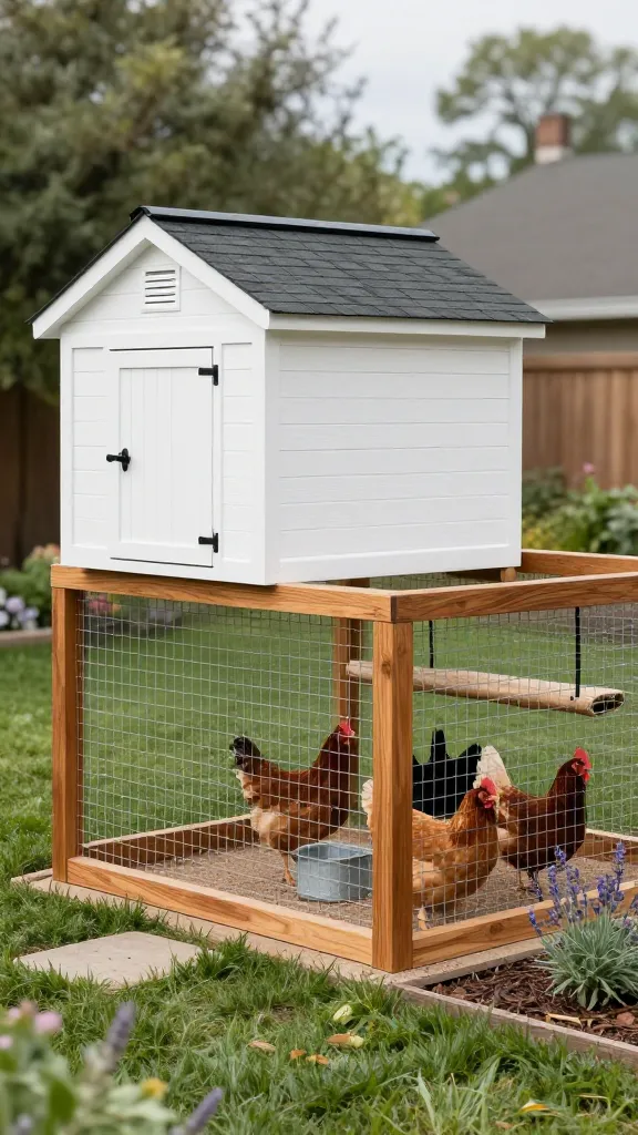 White Coop, Natural-Stained Run: Contrast That Stays Clean