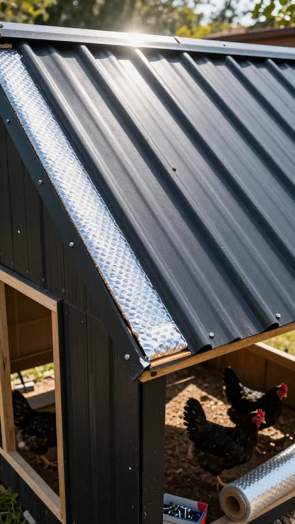 Black Metal Roof, Radiant Barrier Underlay: Heat Out, Look Intact for a backyard chicken coop