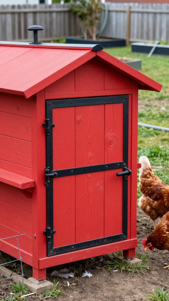Barn Red Body with Black Hardware: Classic That Hides Rust for a backyard chicken coop