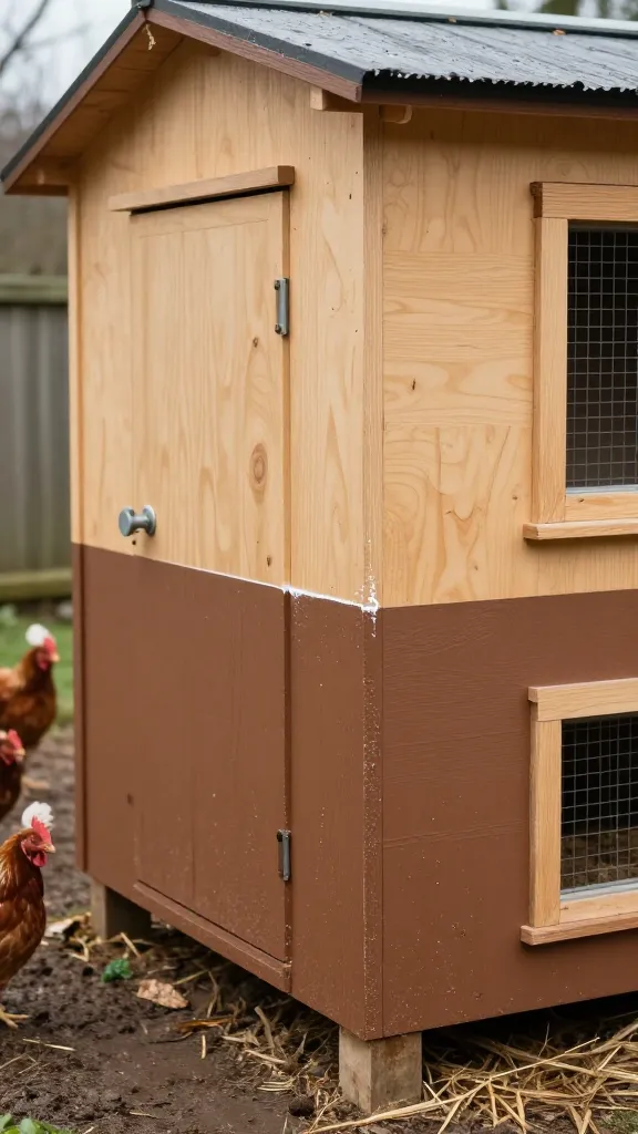 Two-Tone: Dark Lower 18 Inches, Lighter Above for Splash Control for a backyard chicken coop