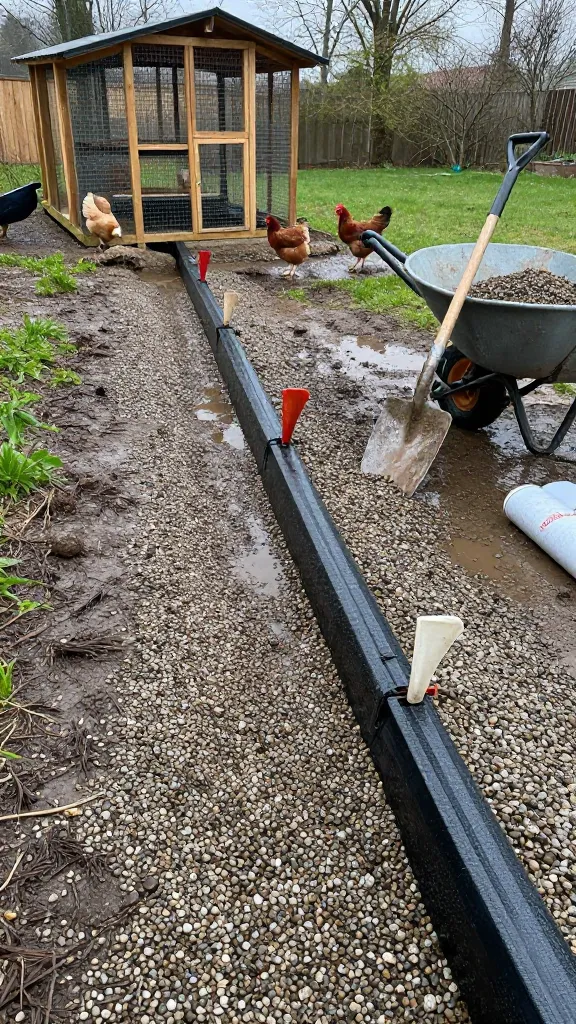 French Drain Lite Along the Low Side: One Saturday, Real Results for a backyard chicken coop