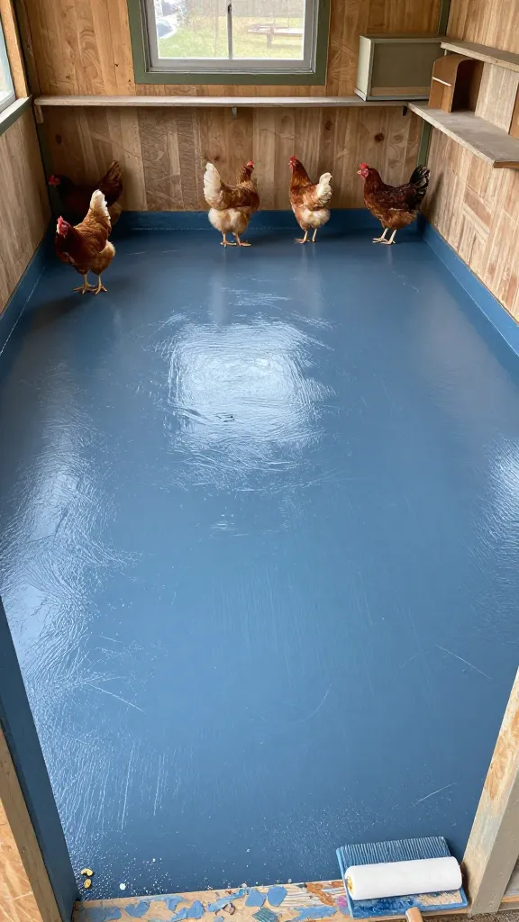 Painted Plywood 'Tile' Floor: Color That Mops, $42 for a backyard chicken coop