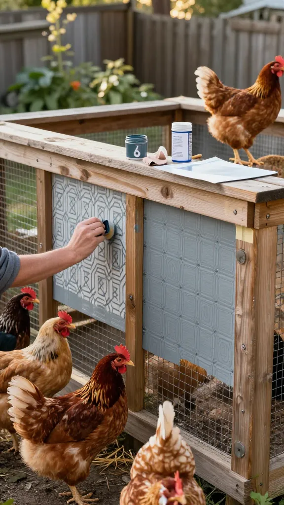 Stencils on the Run Panels: Pattern Without Paint Buckets for a backyard chicken coop