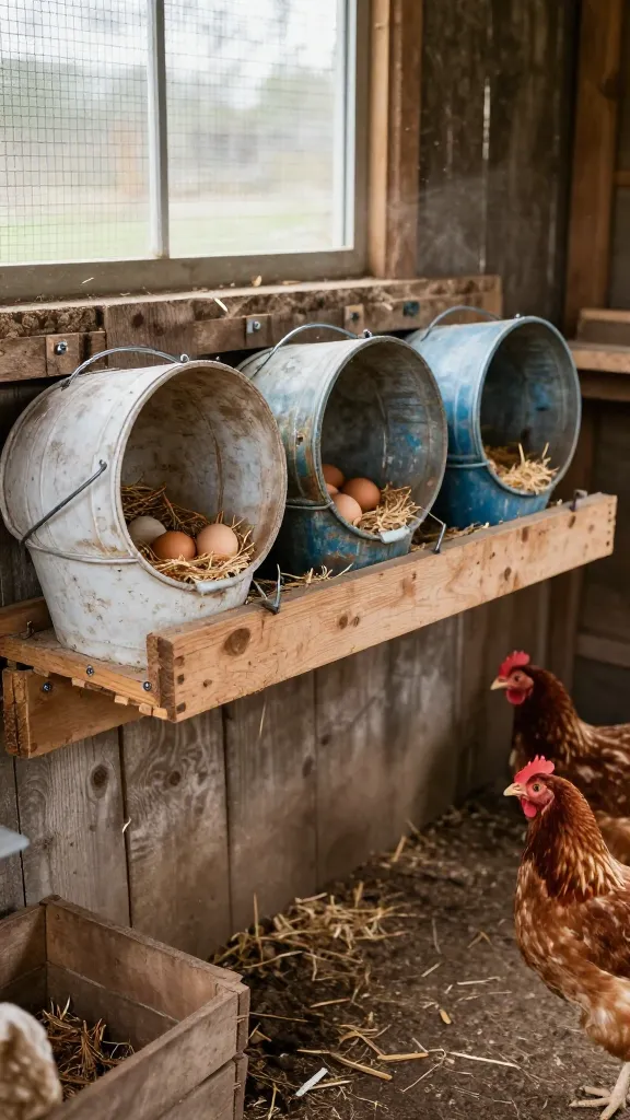 Scrap-Lid Nest Boxes: Buckets, Crates, and the One Angle That Worked for a backyard chicken coop