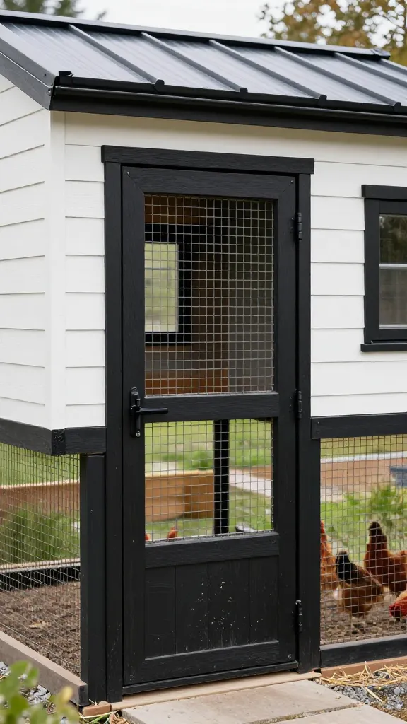 The Minimal Black Door: 2x2 Frame, Hardware Cloth Lite, Solid Where It Counts for a backyard chicken coop