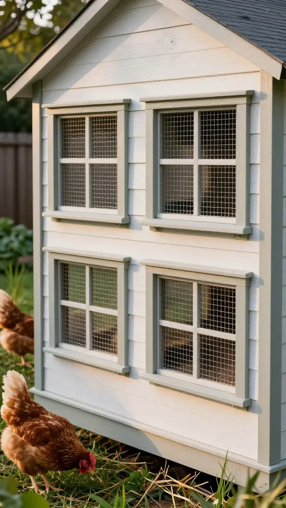Hardware Cloth Window Grilles That Read Like Cottage Trim for a backyard chicken coop