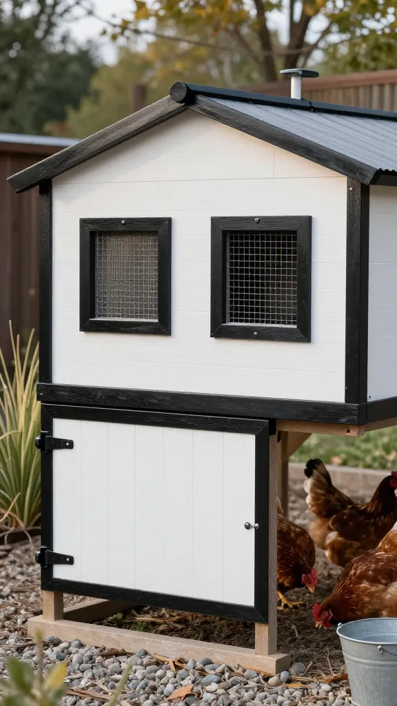 White-and-Black Farmhouse Paint, But With Real Venting for a backyard chicken coop